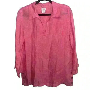 Sigrid Olsen Linen Blouse Women’s Size M Pink  Blouse Collared Shirt Women